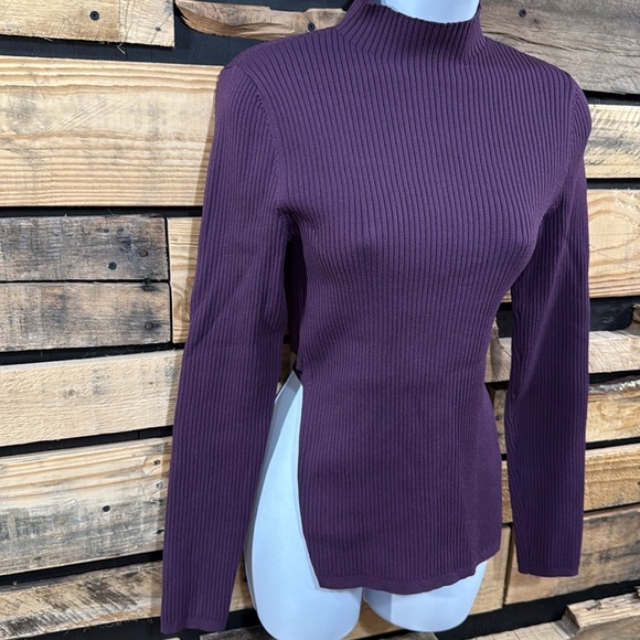 Aritzia Babaton Sculpt Ribbed Knit Tie-back Longsleeve In Dewberry Purple Size M - Picture 8 of 12